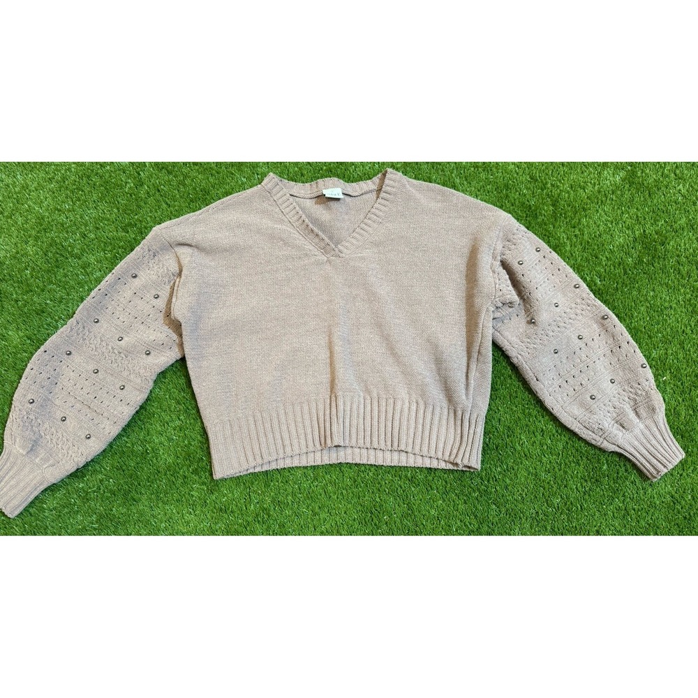 Nikka K Women's V-Neck Pullover Sweater Long Sleeve Taupe Size M Medium